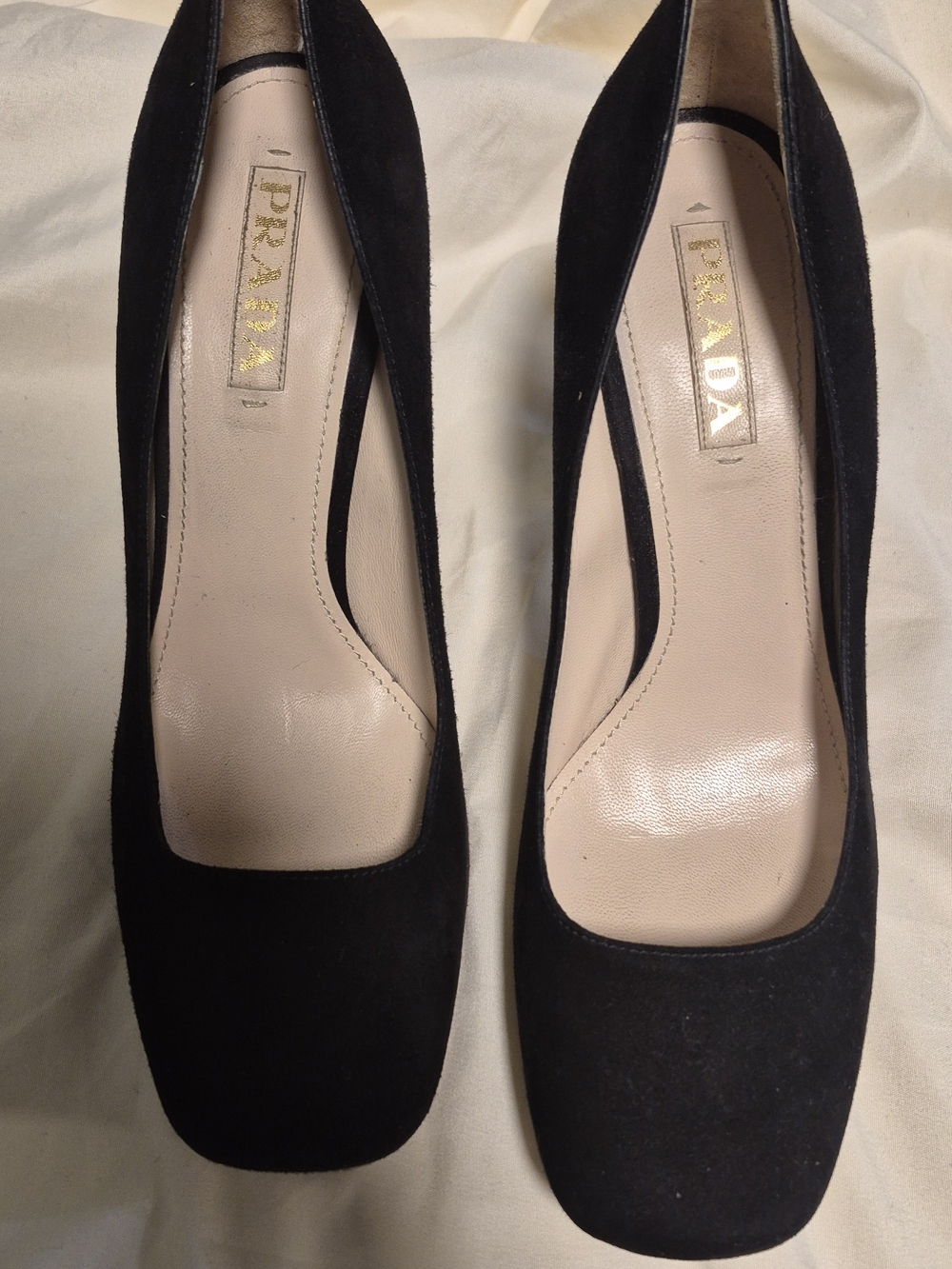PRADA Black Suede Square-Toe Pumps